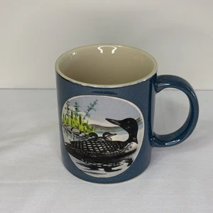 Blue Ceramic Mug with Loon Illustration – Nature Scene – Cream Interior - Picture 1 of 6