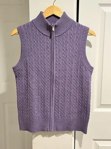 Pendleton Women's Cable Knit Sleeveless Zip Up Vest Sweater Purple Medium - Picture 1 of 8