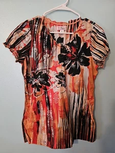 Koi Brand  Black, Orange And Peach Print Scrub Top  - sz S - Picture 1 of 4