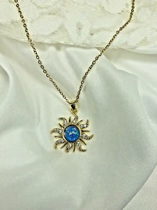 Gold Sonne Blau Opaleszenz Anhänger Halskette Pave Zirkonia 18k Edelstahl Geschenkset - Bild 1 von 15