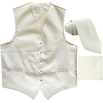 New Men's cream formal vest Tuxedo Waistcoat_2.5" necktie & hankie prom wedding - Image 1 of 4