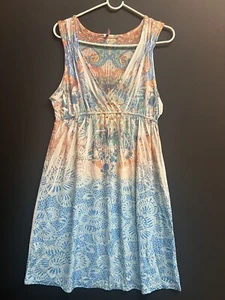 Women’s Multicolor Sleeveless V-Neck Dress sz L stretch NWOT - Picture 1 of 6