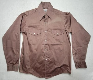 VTG 60s Woolrich Shirt Mens S Wood Grain Brown Pearl Snap * Rain Shirt? - Picture 1 of 10