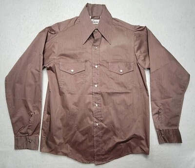 VTG 60s Woolrich Shirt Mens S Wood Grain Brown Pearl Snap * Rain Shirt? - Image 1 of 4