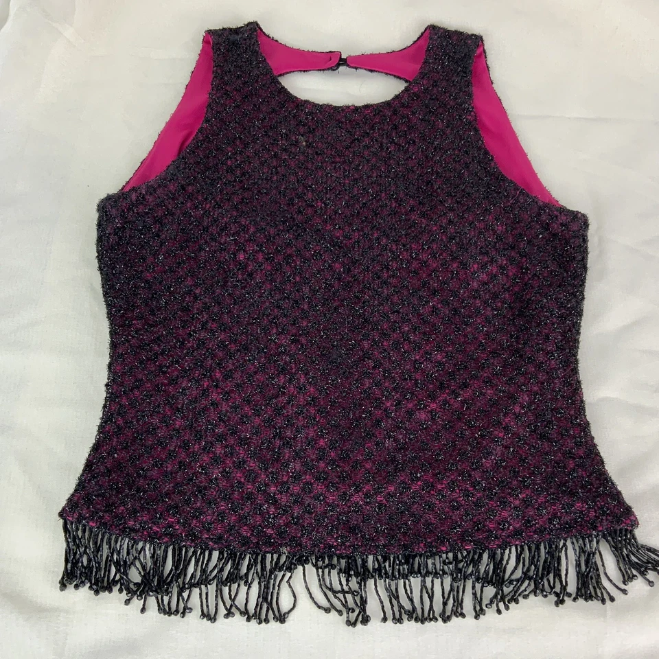 En Francais H.Waltzer Sin Mangas Retroceso Negro Rosa Noche Top Flecos Mujeres 10 Foto 1 de 4