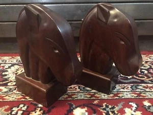 Caribcraft Handmade Mahogany Horsehead Made In Haiti Pair of Bookends Wood Horse - Picture 1 of 12
