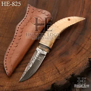 HUNTEX Handmade Damascus Blade, Ram Horn Handle, 170 mm Fixed Blade Pocket Knife - Picture 1 of 10