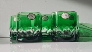 5 pcs AJKA EMERALD GREEN CRYSTAL WHISKEY GLASSES, IN CHRISTOFLE CRYSTAL STYLE - Picture 1 of 7