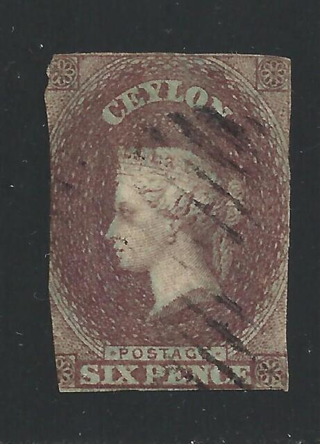 1857 CEYLAN - SG n° 1 6d. brun-violet UTILISÉ