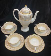 Wedgwood Gold Florentine W4219 Coffee pot & (4)Leigh Cups with (4) plates 