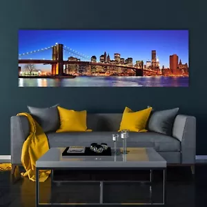 New York Skyline Canvas Wall Art,Manhattan Skyline Brooklyn Bridge Poster Print - Picture 1 of 11