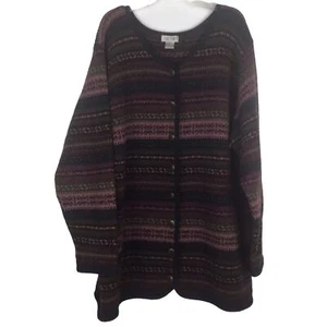 SKYR Wool Sweater Cardigan Knit Nordic Stripe Metal Buttons Pink Blue Green 2X - Picture 1 of 8