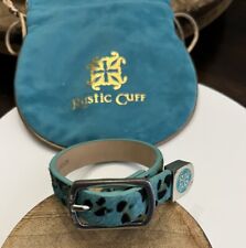 Rustic Cuff KACY Calfskin Leather Turquoise Leopard Print Silver Buckle Bracelet