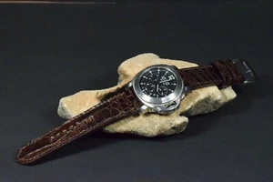UHRENARMBAND ECHT ALLIGATOR RUND BRAUN I MA STRAP KOMPATIBEL PANERAI HANDMADE - Picture 1 of 12
