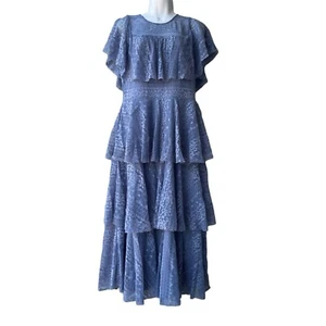 GIANNI BINI Nina Dress Tiered Flutter Short Sleeve Lace Regatta Blue Women’s XL - Picture 1 of 4