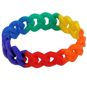 Gay Pride Rainbow Wide Silicone Link Bracelet Punk Chunky Stretchy LGBTQ Resist - Picture 1 of 1