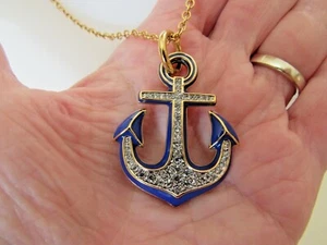 Vintage signierte saftige Couture blaue Emaille Anker Strass Halskette - 32 Zoll lang - EUC - Bild 1 von 8