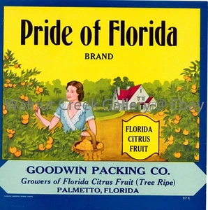 Florida Crate Label Fine Art Print, Grove, approx 10.8"x 10.9" 13143 - Picture 1 of 1