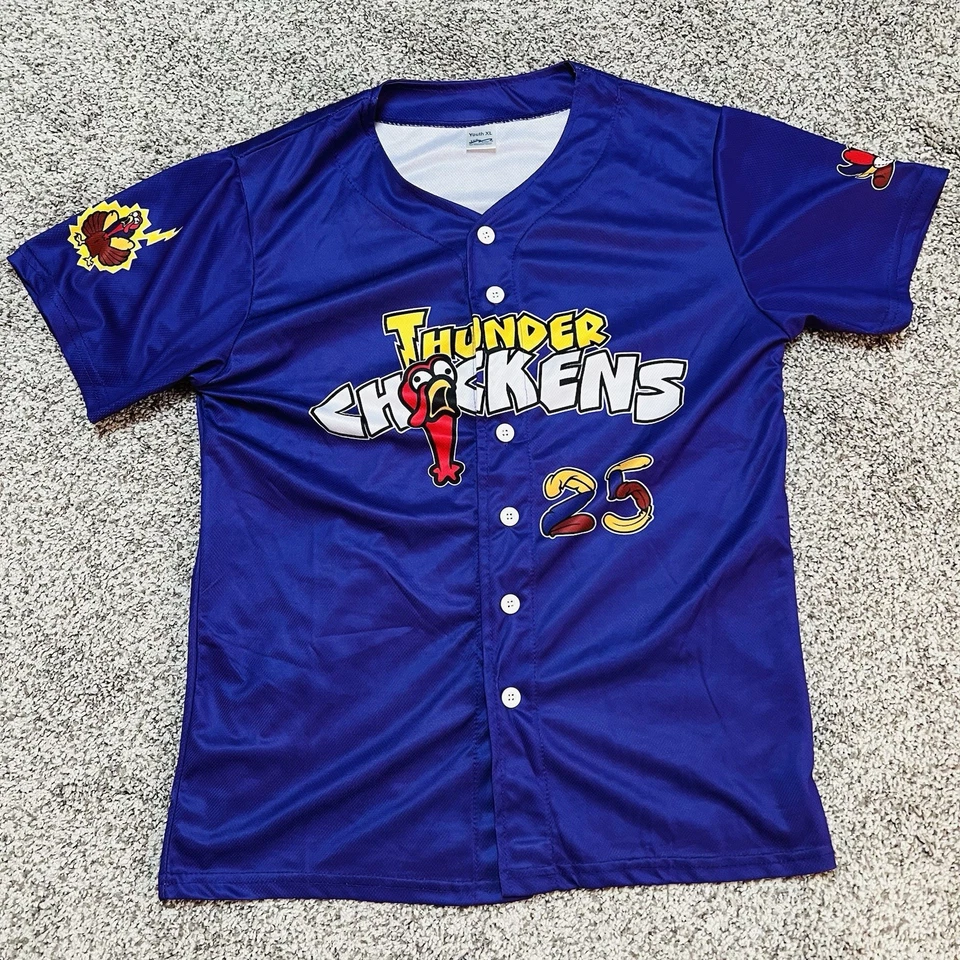 Camiseta deportiva MILB Hartford Yard Goats Thunder Chickens #25 púrpura alternativa juvenil XL Foto 1 de 4