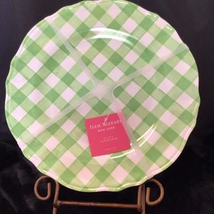 Isaac Mizrahi Green Gingham 11” Melamine Dinner Plates Set Of 4 NEW - Picture 1 of 4
