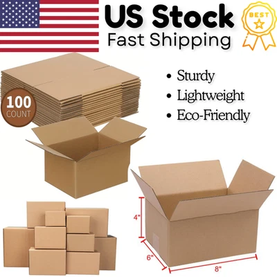 100 Pcs 8x6x4" Yellow Corrugated Shipping Boxes | Mailing, Packing, Storage - Image 1 of 4