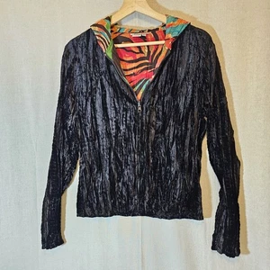 Chaqueta Alberto Makali Mujer L Reversible Negra Terciopelo Aplastado Colorido Capucha - Imagen 1 de 10