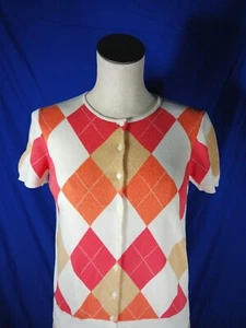 White + Warren Strickjacke Pullover Strick Argyle Kurzarm Damen Medium - Bild 1 von 7