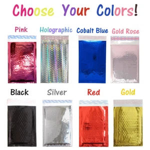 5x9 Metallic Reflective Bubble Mailers, Glamour Design Padded Shipping Envelopes - Picture 1 of 110