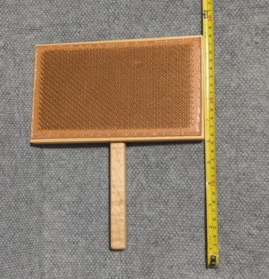 Leclerc Single Wood  & Leather Hand Carder Wool Textiles Yarn Fiber Tool Brush - Image 1 of 4