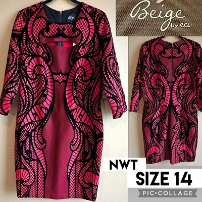 Vestido beige By Eci para mujer rojo con funda de terciopelo negro manga 3/4 Peekaboo 14 NUEVO Foto 1 de 4