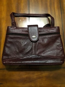 handbag purse Burgundy Bolsa Piel Corte Vacuno Forro Textil Made Leon GTO Mexico - Picture 1 of 10
