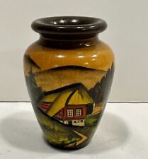 Vintage West German Black Forest Hand-carved  Hand-painted 3-D Wooden Vase 