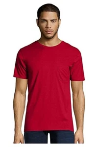 Hanes Mens Ringspun Cotton Nano-T-Shirt DEEP RED with Pocket (498P) - Picture 1 of 2