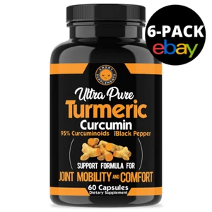 Angry Supplements Pure Turmeric Anti Inflammatory w. Black Pepper Pills, 6 Pack - Picture 1 of 8