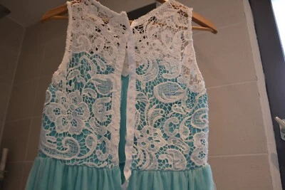 robe longue cérémonie verte et blanche, femme, taille 42, très bon état - Photo 1/4