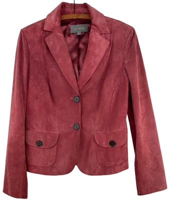 Abrigo Chaqueta Corta Ann Taylor Gamuza Cuero Para Mujer 8 Forrados Rosa Ciruela con Bolsillos Foto 1 de 4