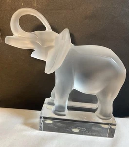 Lalique Glass Elephant Sculpture, Paperweight, France Trunk Up - Picture 1 of 6
