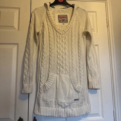 Super Dry Long Cream Hooded Jumper Size L. Used Condition - Image 1 of 4