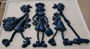 Vintage Whimsical Housekeepers Sexton Wall Plaques 12" Tall Set of 3 1971 USA - Picture 1 of 8