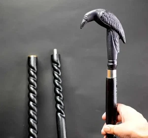 Brass Black Raven Crow Head Handle Walking Stick Spiral Cane With Rubber Tip - Picture 1 of 3