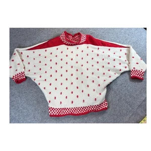 Suéter retro tejido manga dolman rojo blanco mediano ala murciélago años 80 vintage - Imagen 1 de 9
