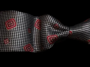 CHRISTIANDIOR Krawatte silberfarben Kohlefasergewebe rot Paisley 100 % Seide 3,6 Zoll breit 58 Zoll lang - Bild 1 von 7