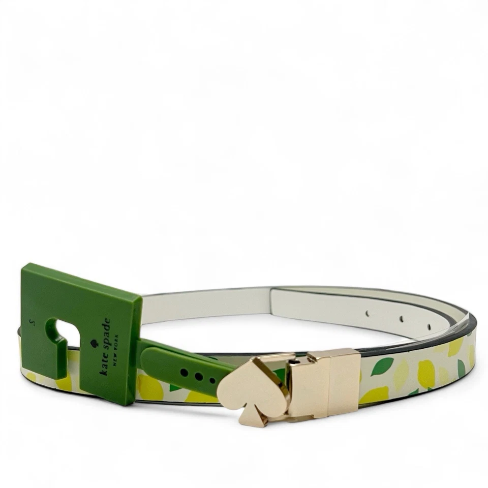Cinturón reversible Kate Spade New York estampado limón cuero blanco pequeño NUEVO Foto 1 de 4