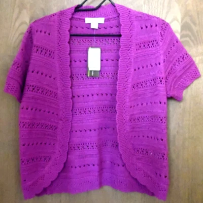 NWT Christopher & Banks Beautiful Fuchsia Short Sleeve Sweater Jacket P Medium - Image 1 of 3