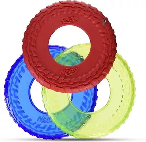 Dog Rubber Tire Flyer Toy 3 Pack 10 Inch Red/Green/Blue Floats in Water New - Picture 1 of 6