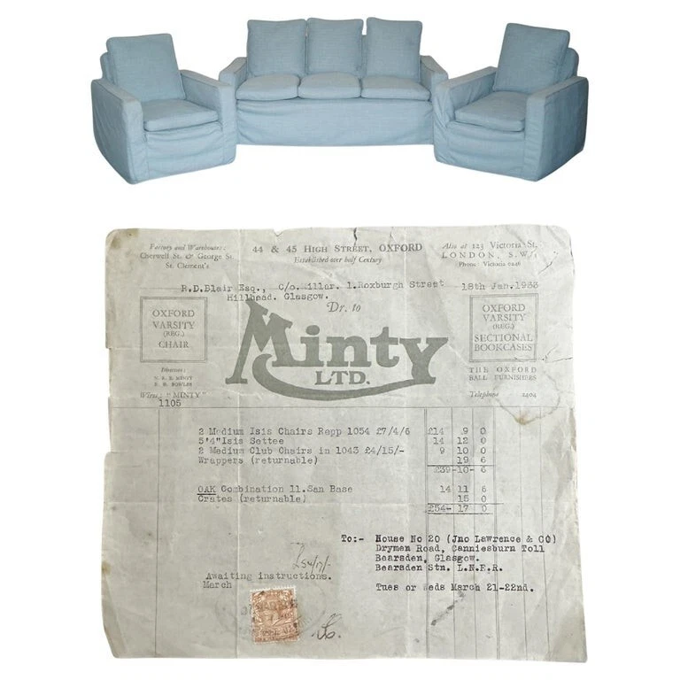 SUPER RARO SOFÁ Y SILLÓN OXFORD ANTIGUO MINTY DE 1933 DE TRES PIEZAS Y SUITE Y RECIBO Foto 1 de 4