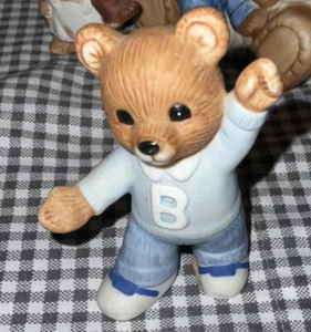 Vintage Homco Teddy Bear Porcelain Figurine Blue Jeans Boy Blue Shirt Bear #1421 - Picture 1 of 12