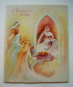 Biglietto di auguri natalizi vintage ritagliato 3 Re Salvatore Maria in rilievo B14 - Foto 1 di 3