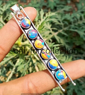 Venta Mosaico Jaspe Piedras Preciosas Plata de Ley 925 Chapado 1 pieza Elegante Escalera Colgante Foto 1 de 3