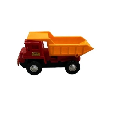 Vintage Kab Trucking Company 5" Red Yellow Plastic Dump Truck W Level Dump Box - Image 1 of 4
